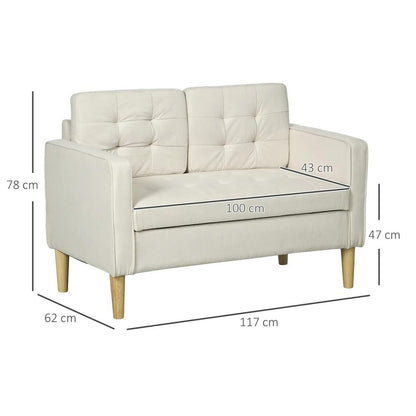 HOMCOM Modern Loveseat Sofa, Compact 2 Seater Sofa with Hidden Storage, 117cm Tufted Cotton Couch with Wood Legs Additional View 3