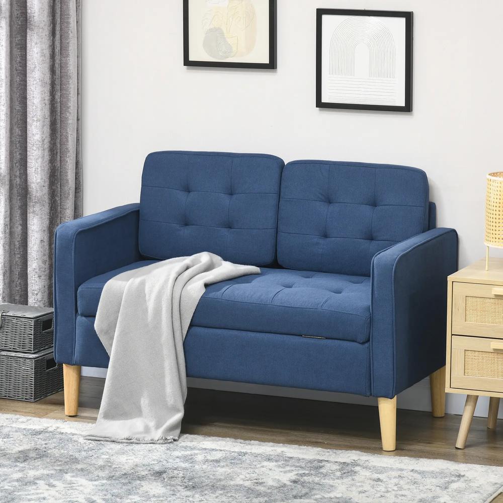HOMCOM Modern Loveseat Sofa, Compact 2 Seater Sofa with Hidden Storage, 117cm Tufted Cotton Couch with Wood Legs Additional View 25