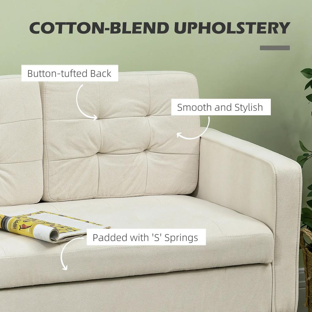 HOMCOM Modern Loveseat Sofa, Compact 2 Seater Sofa with Hidden Storage, 117cm Tufted Cotton Couch with Wood Legs Additional View 5