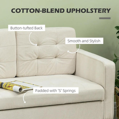 HOMCOM Modern Loveseat Sofa, Compact 2 Seater Sofa with Hidden Storage, 117cm Tufted Cotton Couch with Wood Legs Additional View 5
