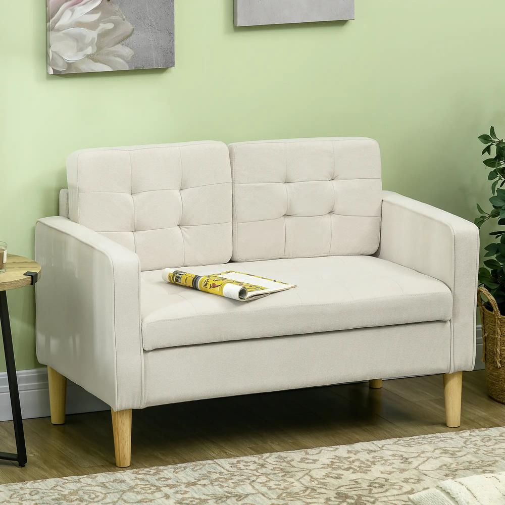 HOMCOM Modern Loveseat Sofa, Compact 2 Seater Sofa with Hidden Storage, 117cm Tufted Cotton Couch with Wood Legs Additional View 7