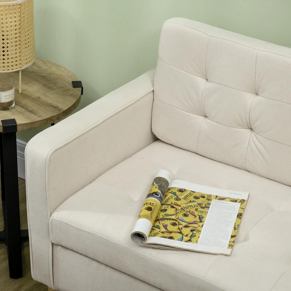HOMCOM Modern Loveseat Sofa, Compact 2 Seater Sofa with Hidden Storage, 117cm Tufted Cotton Couch with Wood Legs Additional View 8