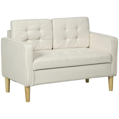 HOMCOM Modern Loveseat Sofa, Compact 2 Seater Sofa with Hidden Storage, 117cm Tufted Cotton Couch with Wood Legs