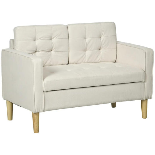 HOMCOM Modern Loveseat Sofa, Compact 2 Seater Sofa with Hidden Storage, 117cm Tufted Cotton Couch with Wood Legs
