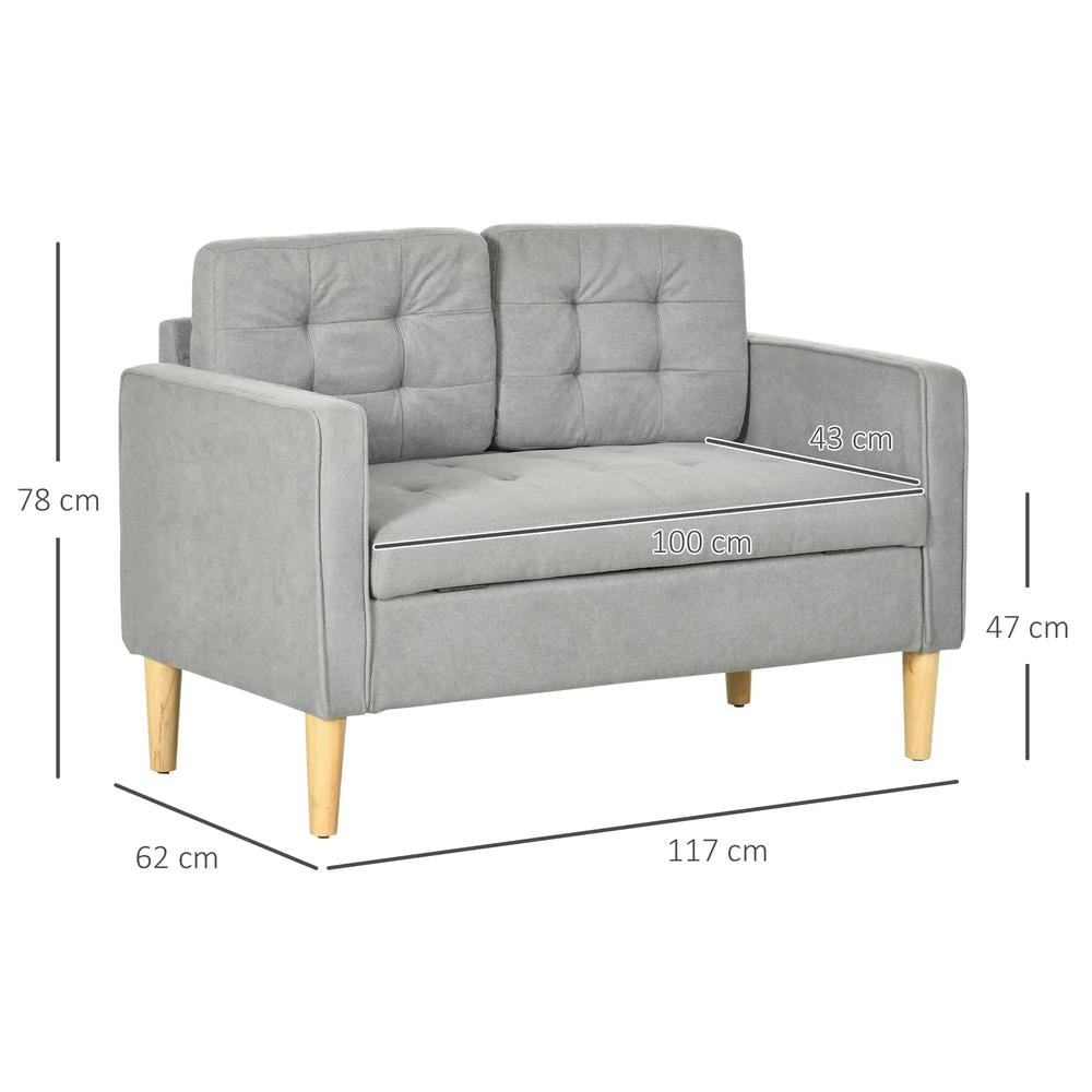 HOMCOM 2 Seater Storage Sofa, Fabric Couch with Hidden Under Seat Storage, Thick Cushions, Compact Space Saving Settee with Rubberwood Legs for Living Room, Apartment Additional View 13