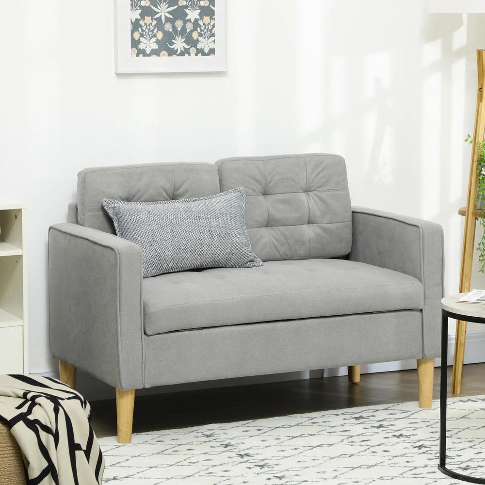 HOMCOM 2 Seater Storage Sofa, Fabric Couch with Hidden Under Seat Storage, Thick Cushions, Compact Space Saving Settee with Rubberwood Legs for Living Room, Apartment Additional View 17
