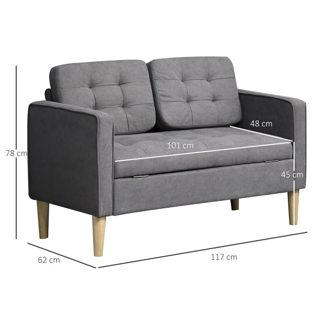 HOMCOM 2 Seater Storage Sofa, Fabric Couch with Hidden Under Seat Storage, Thick Cushions, Compact Space Saving Settee with Rubberwood Legs for Living Room, Apartment Additional View 3