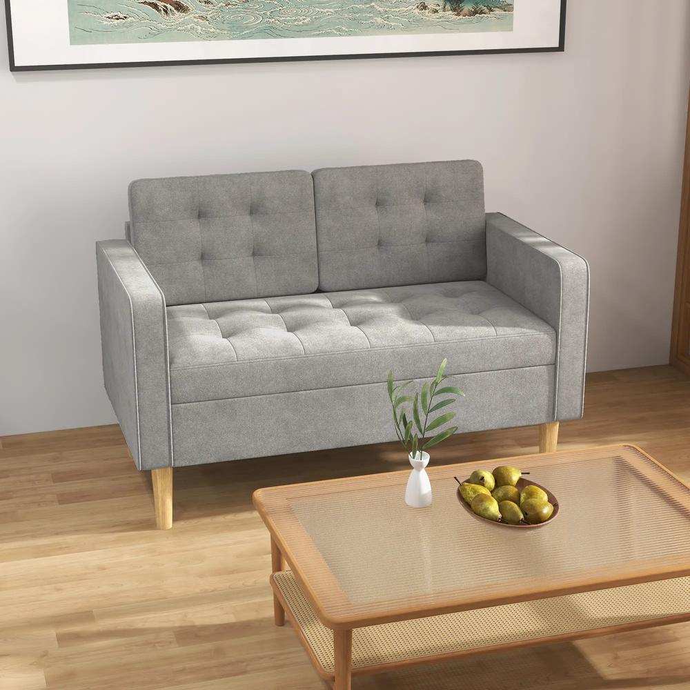 HOMCOM 2 Seater Storage Sofa, Fabric Couch with Hidden Under Seat Storage, Thick Cushions, Compact Space Saving Settee with Rubberwood Legs for Living Room, Apartment Additional View 23