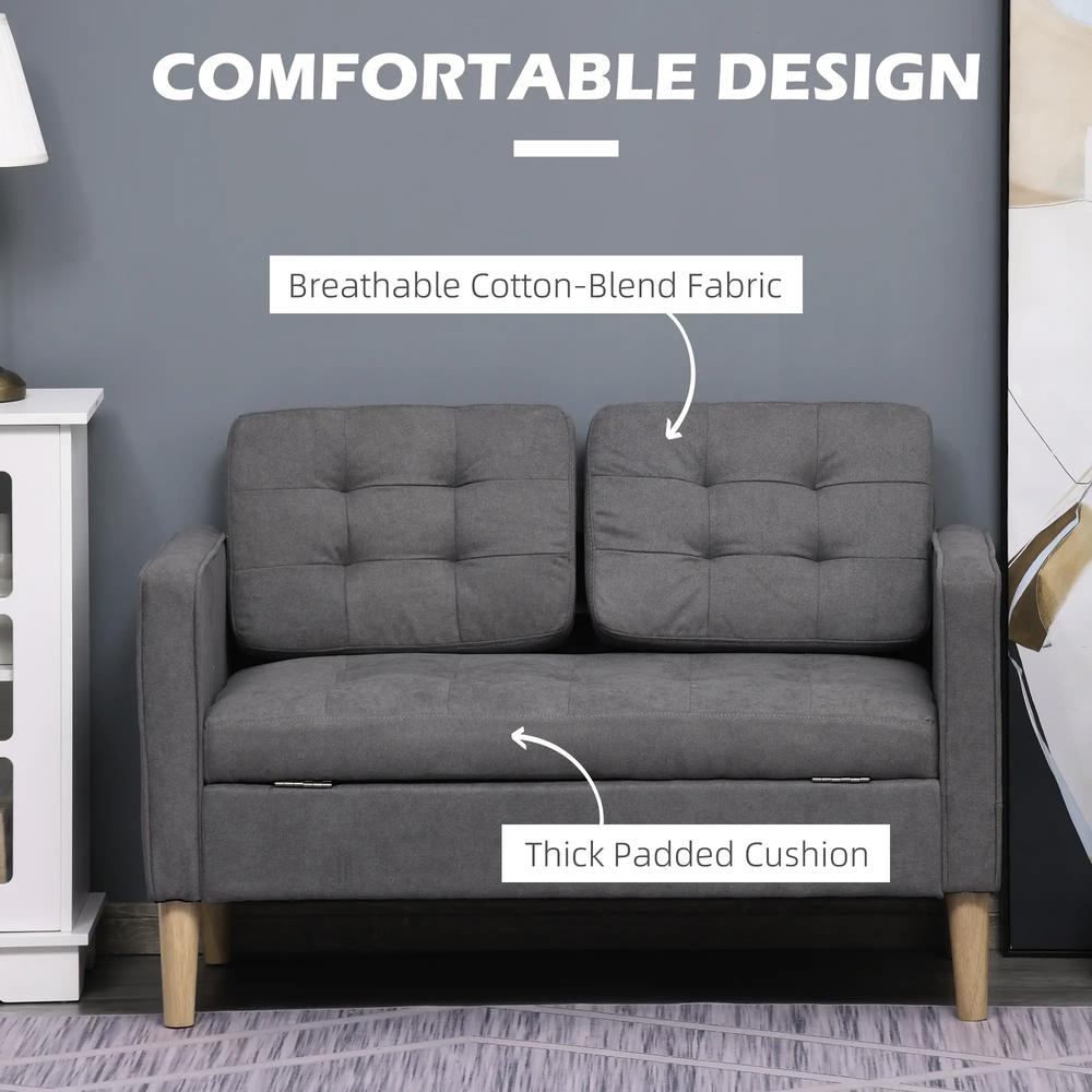 HOMCOM 2 Seater Storage Sofa, Fabric Couch with Hidden Under Seat Storage, Thick Cushions, Compact Space Saving Settee with Rubberwood Legs for Living Room, Apartment Additional View 5