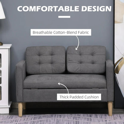 HOMCOM 2 Seater Storage Sofa, Fabric Couch with Hidden Under Seat Storage, Thick Cushions, Compact Space Saving Settee with Rubberwood Legs for Living Room, Apartment Additional View 5
