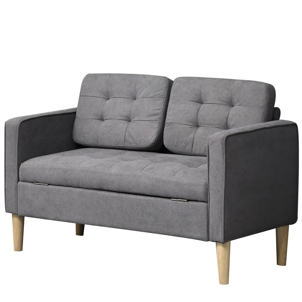 HOMCOM 2 Seater Storage Sofa, Fabric Couch with Hidden Under Seat Storage, Thick Cushions, Compact Space Saving Settee with Rubberwood Legs for Living Room, Apartment Additional View 10