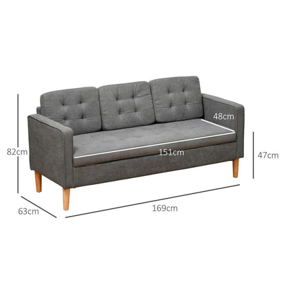 HOMCOM 3 Seater Storage Sofa, Fabric Couch with Hidden Under Seat Storage, Thick Cushions, Compact Space Saving Settee with Rubberwood Legs, Apartment, Grey Additional View 3