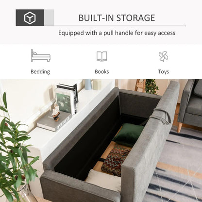 HOMCOM 3 Seater Storage Sofa, Fabric Couch with Hidden Under Seat Storage, Thick Cushions, Compact Space Saving Settee with Rubberwood Legs, Apartment, Grey Additional View 4