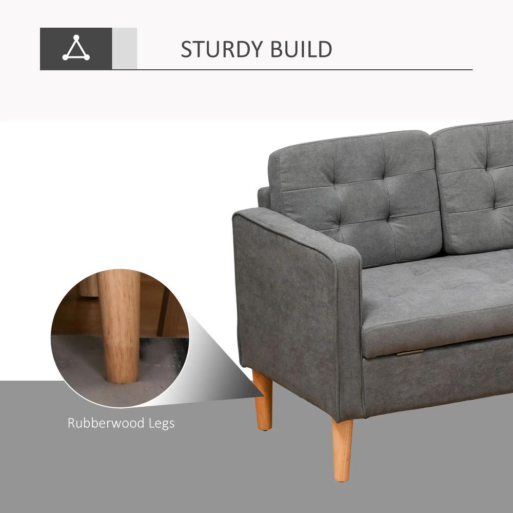 HOMCOM 3 Seater Storage Sofa, Fabric Couch with Hidden Under Seat Storage, Thick Cushions, Compact Space Saving Settee with Rubberwood Legs, Apartment, Grey Additional View 5