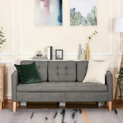 HOMCOM 3 Seater Storage Sofa, Fabric Couch with Hidden Under Seat Storage, Thick Cushions, Compact Space Saving Settee with Rubberwood Legs, Apartment, Grey Additional View 7