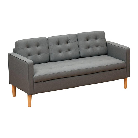 HOMCOM 3 Seater Storage Sofa, Fabric Couch with Hidden Under Seat Storage, Thick Cushions, Compact Space Saving Settee with Rubberwood Legs, Apartment, Grey