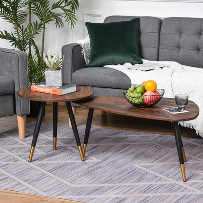 HOMCOM Set of Two Scandinavian-Style Coffee Tables - Walnut Additional View 2