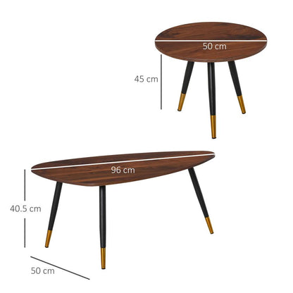 HOMCOM Set of Two Scandinavian-Style Coffee Tables - Walnut Additional View 3
