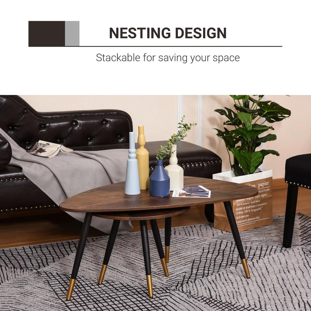 HOMCOM Set of Two Scandinavian-Style Coffee Tables - Walnut Additional View 7