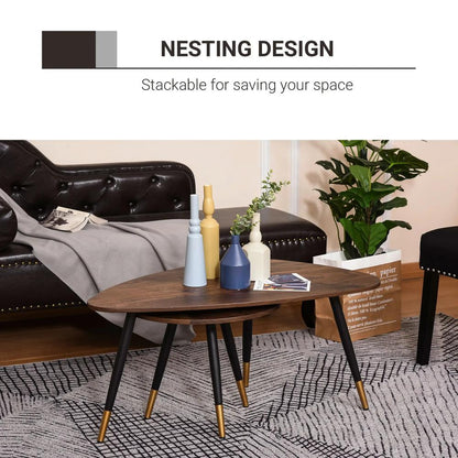 HOMCOM Set of Two Scandinavian-Style Coffee Tables - Walnut Additional View 7