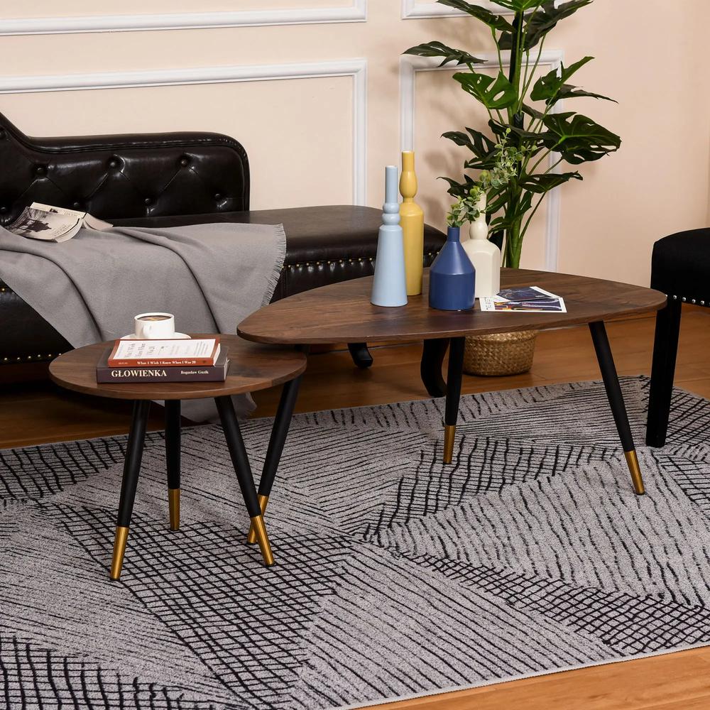 HOMCOM Set of Two Scandinavian-Style Coffee Tables - Walnut Additional View 9