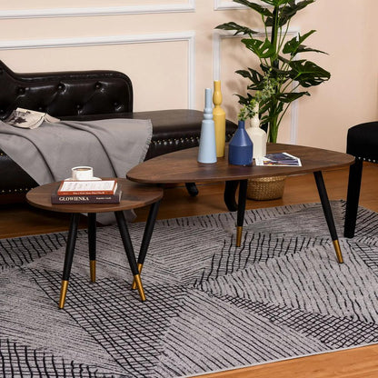 HOMCOM Set of Two Scandinavian-Style Coffee Tables - Walnut Additional View 9