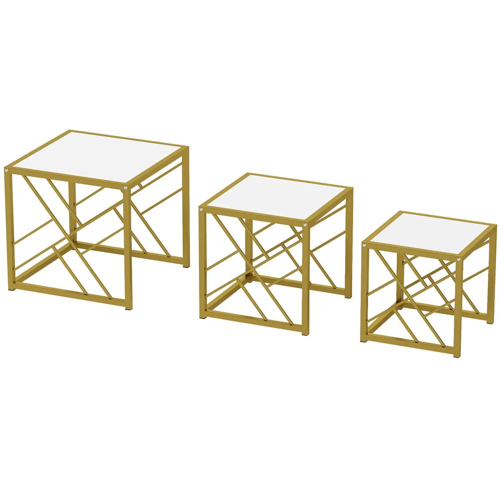 HOMCOM Nesting Coffee Tables, Set of 3 Square Side Tables with Black Metal Frame, for Living Room, Bedroom and Office Additional View 11