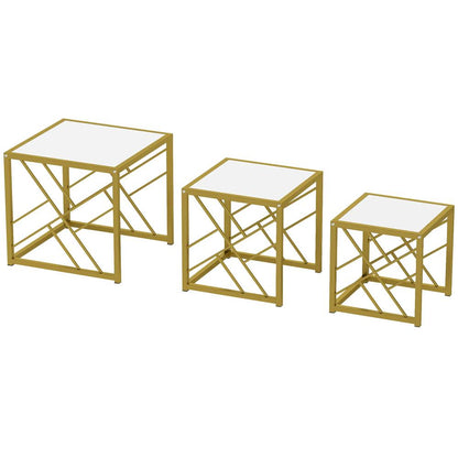 HOMCOM Nesting Coffee Tables, Set of 3 Square Side Tables with Black Metal Frame, for Living Room, Bedroom and Office Additional View 11