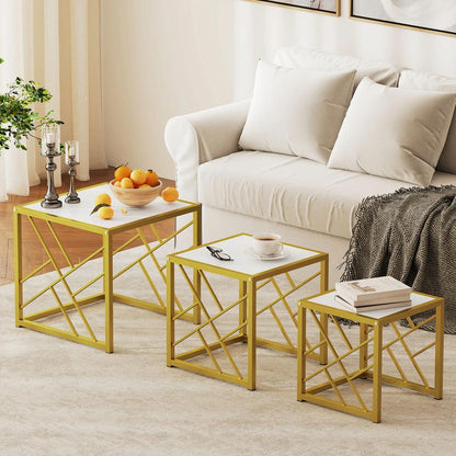 HOMCOM Nesting Coffee Tables, Set of 3 Square Side Tables with Black Metal Frame, for Living Room, Bedroom and Office Additional View 12