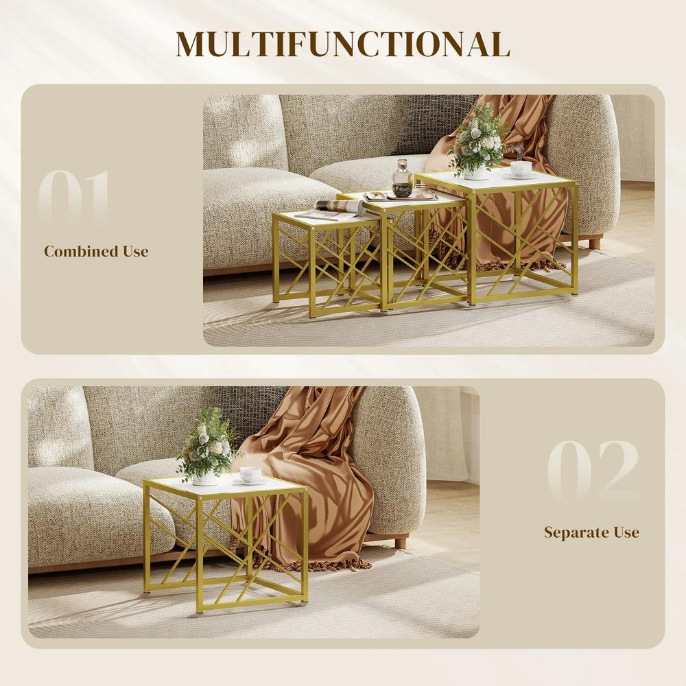 HOMCOM Nesting Coffee Tables, Set of 3 Square Side Tables with Black Metal Frame, for Living Room, Bedroom and Office Additional View 16