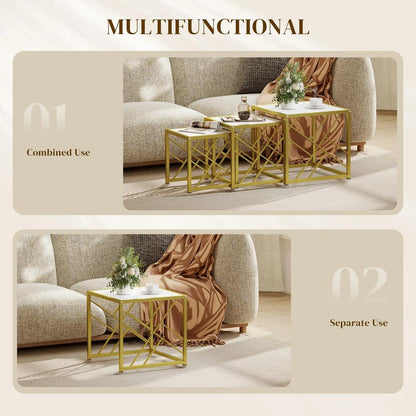 HOMCOM Nesting Coffee Tables, Set of 3 Square Side Tables with Black Metal Frame, for Living Room, Bedroom and Office Additional View 16