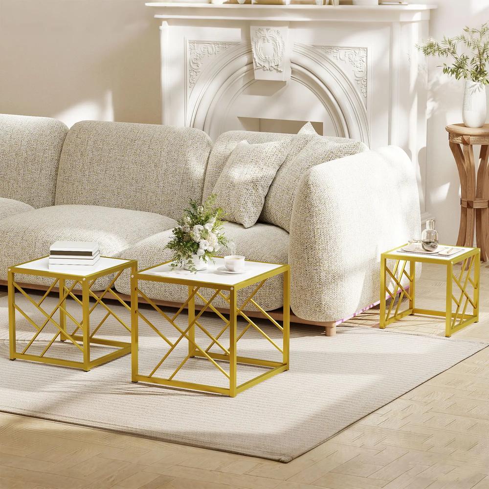 HOMCOM Nesting Coffee Tables, Set of 3 Square Side Tables with Black Metal Frame, for Living Room, Bedroom and Office Additional View 20