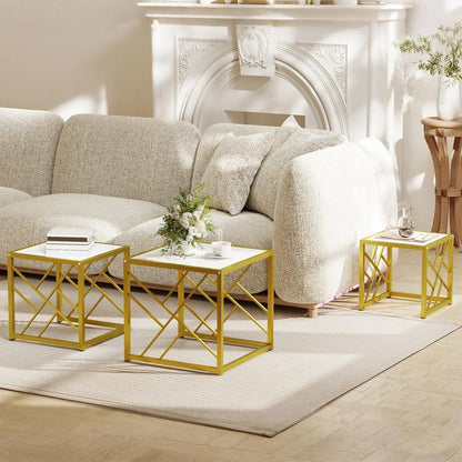 HOMCOM Nesting Coffee Tables, Set of 3 Square Side Tables with Black Metal Frame, for Living Room, Bedroom and Office Additional View 20