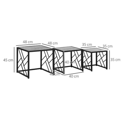 HOMCOM Nesting Coffee Tables, Set of 3 Square Side Tables with Black Metal Frame, for Living Room, Bedroom and Office Additional View 3