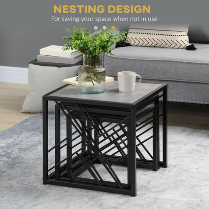 HOMCOM Nesting Coffee Tables, Set of 3 Square Side Tables with Black Metal Frame, for Living Room, Bedroom and Office Additional View 5