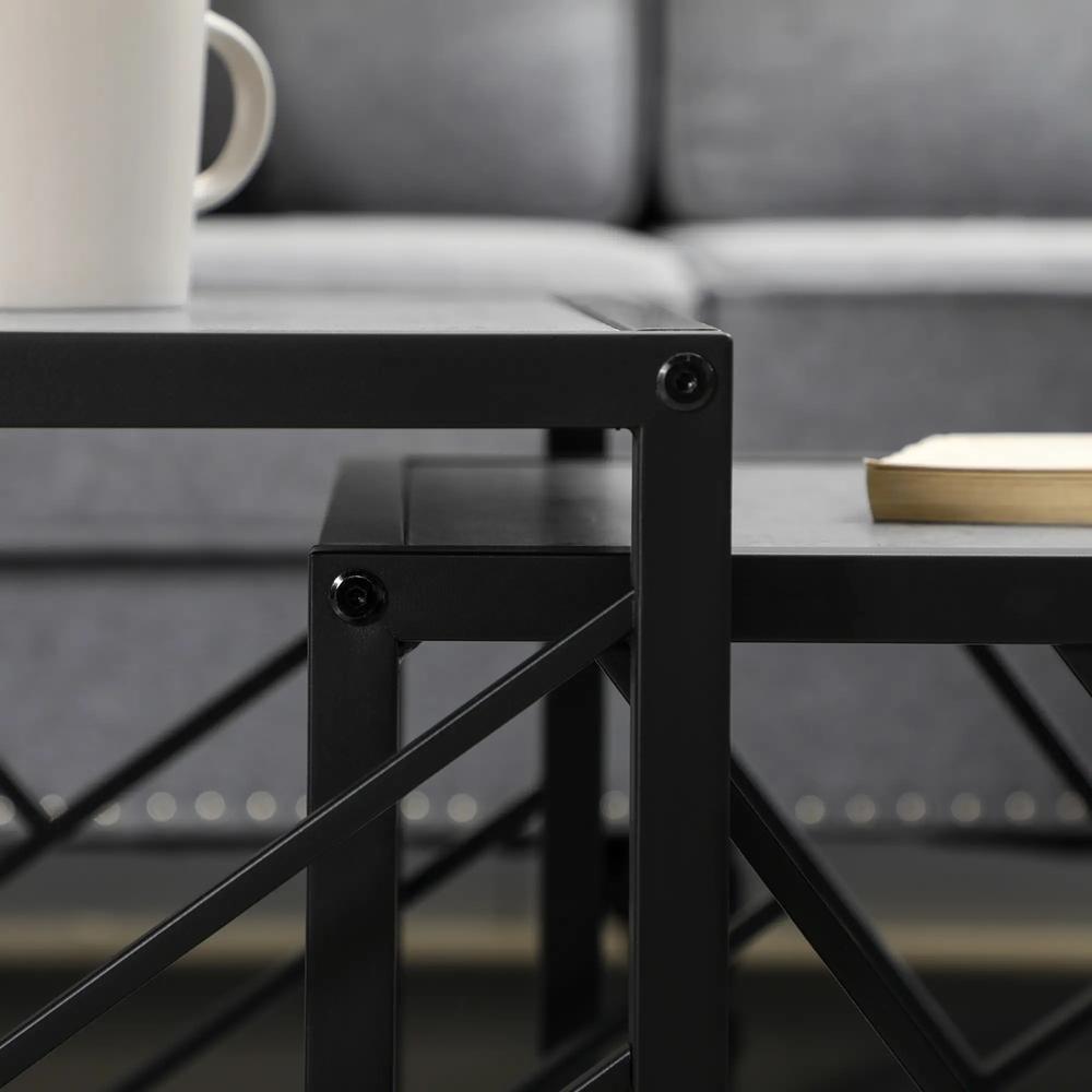 HOMCOM Nesting Coffee Tables, Set of 3 Square Side Tables with Black Metal Frame, for Living Room, Bedroom and Office Additional View 7