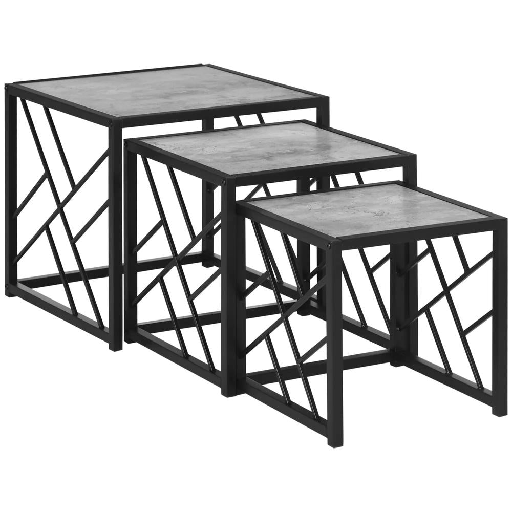 HOMCOM Nesting Coffee Tables, Set of 3 Square Side Tables with Black Metal Frame, for Living Room, Bedroom and Office Additional View 10