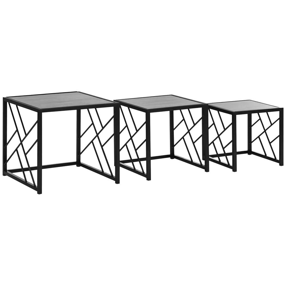 HOMCOM Nesting Coffee Tables, Set of 3 Square Side Tables with Black Metal Frame, for Living Room, Bedroom and Office
