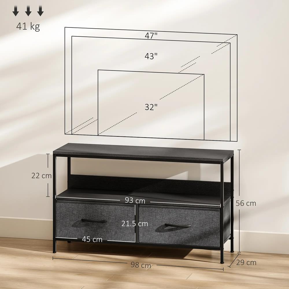HOMCOM TV Stand Cabinet with 2 Foldable Drawers Additional View 3