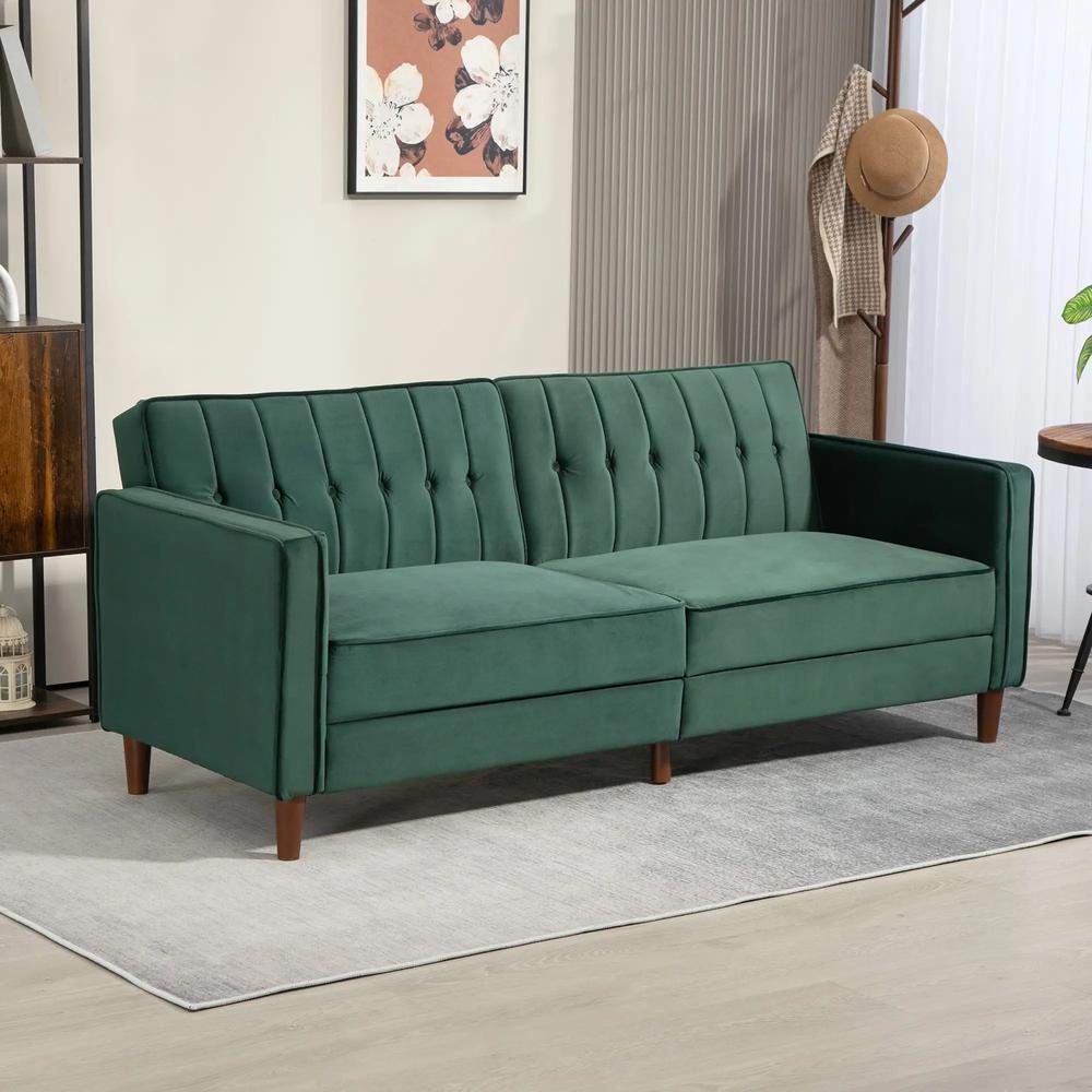 HOMCOM Velvet-Feel Three-Seater Sofa Bed Additional View 13