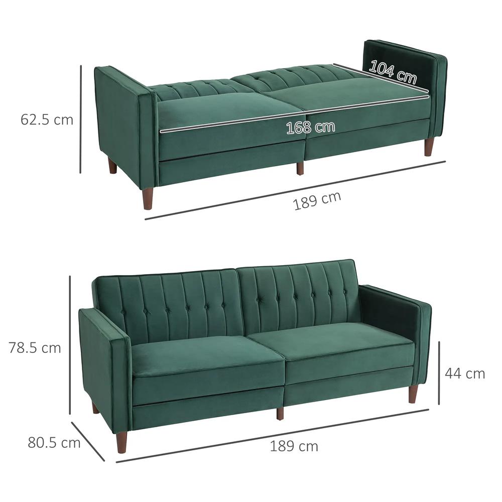 HOMCOM Velvet-Feel Three-Seater Sofa Bed Additional View 14