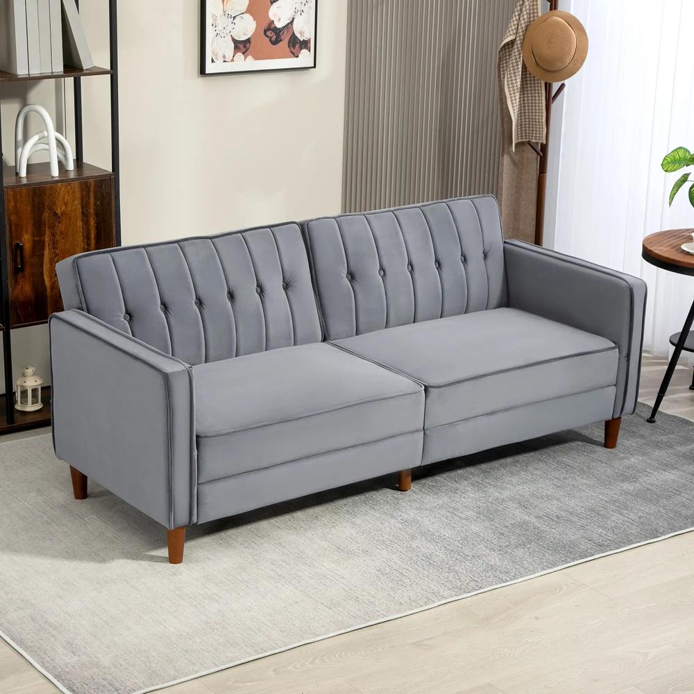 HOMCOM Velvet-Feel Three-Seater Sofa Bed Additional View 24