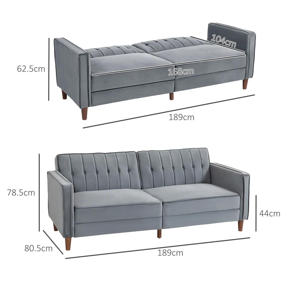 HOMCOM Velvet-Feel Three-Seater Sofa Bed Additional View 25