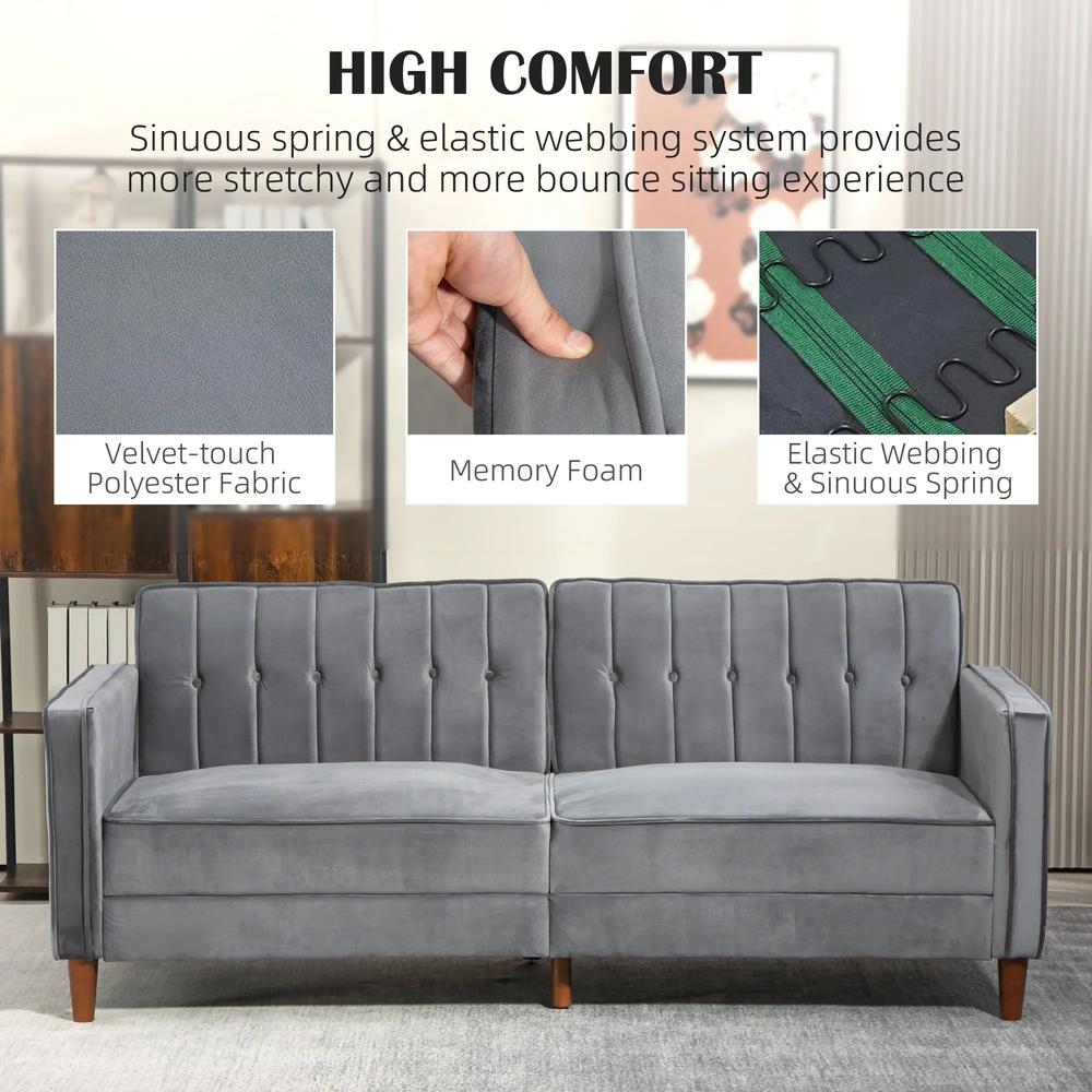 HOMCOM Velvet-Feel Three-Seater Sofa Bed Additional View 28