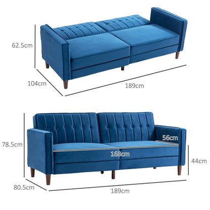 HOMCOM Velvet-Feel Three-Seater Sofa Bed Additional View 3