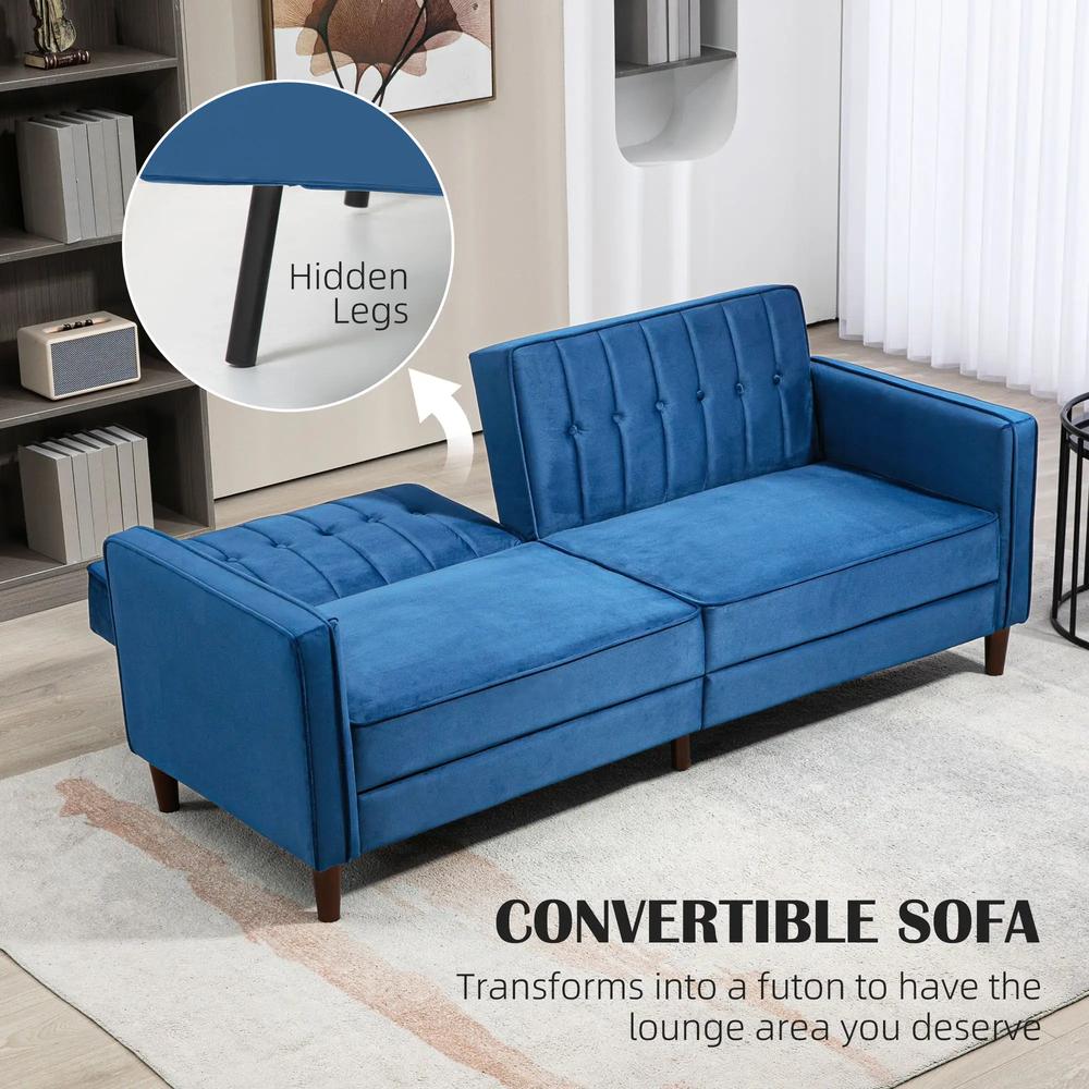 HOMCOM Velvet-Feel Three-Seater Sofa Bed Additional View 4