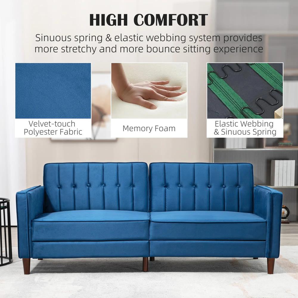 HOMCOM Velvet-Feel Three-Seater Sofa Bed Additional View 6