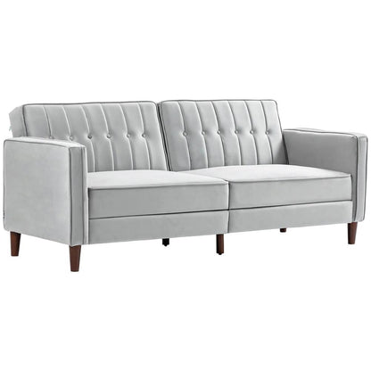HOMCOM Modern Convertible Sofa Futon Velvet-Touch Tufted Couch Compact Loveseat with Adjustable Split Back, Light Grey Additional View 11