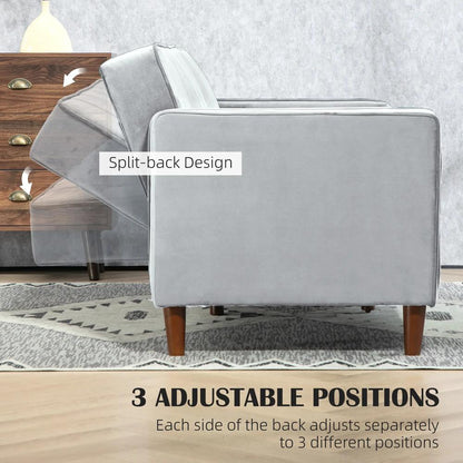 HOMCOM Modern Convertible Sofa Futon Velvet-Touch Tufted Couch Compact Loveseat with Adjustable Split Back, Light Grey Additional View 5