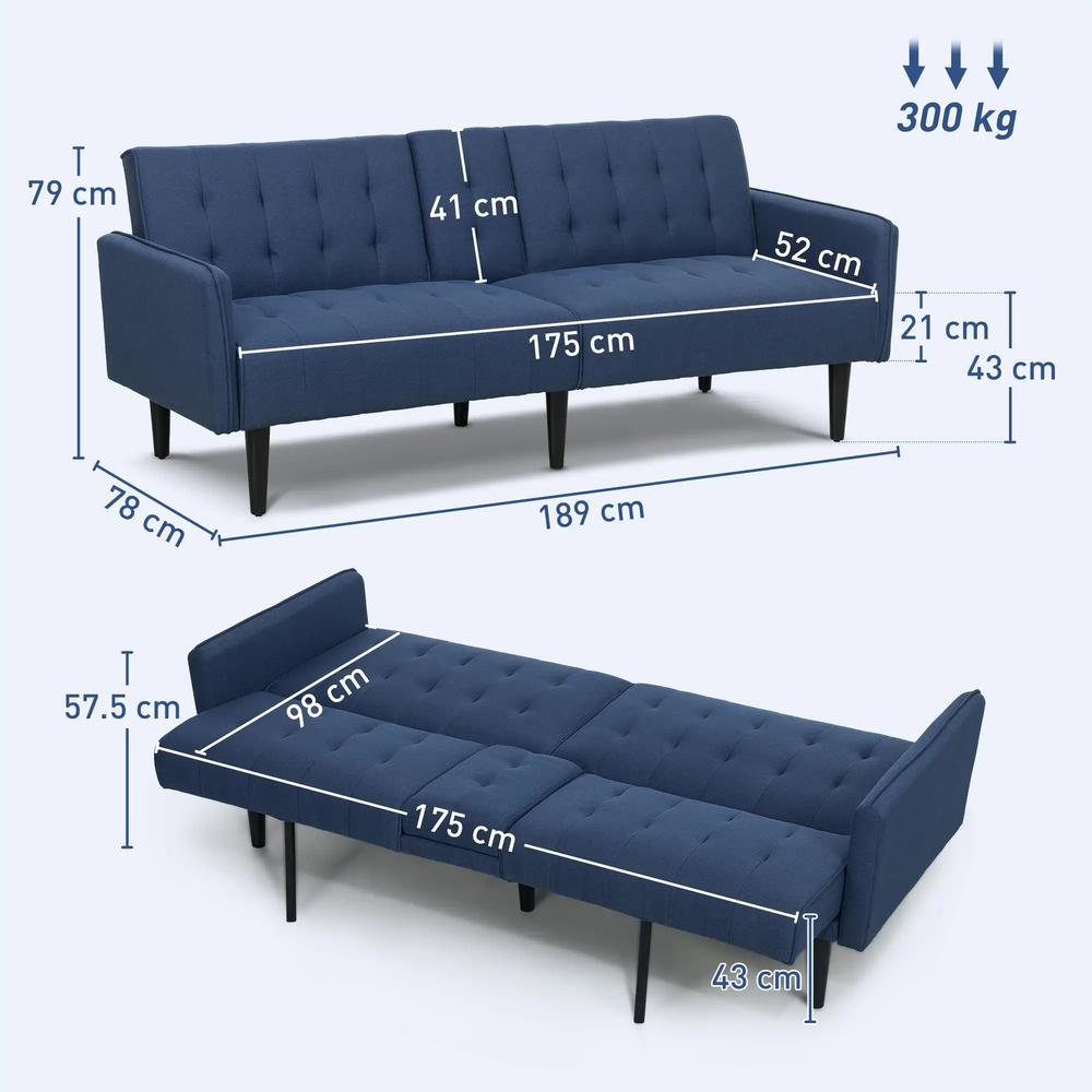 HOMCOM Three-Seater Sofa Bed, with Cupholders Additional View 3